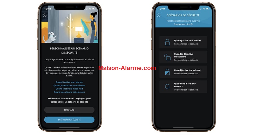 Test - Somfy Home Alarm Advanced - Personnaliser un scénario de sécurité