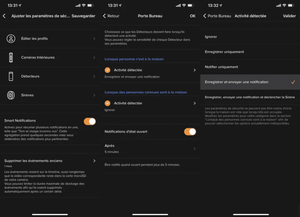 Application paramètre alarme vidéo Netatmo